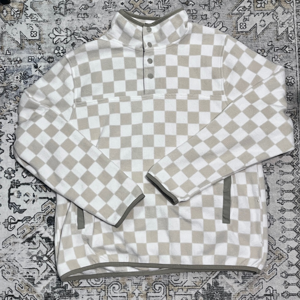 Twik Beige and White Fleece Top